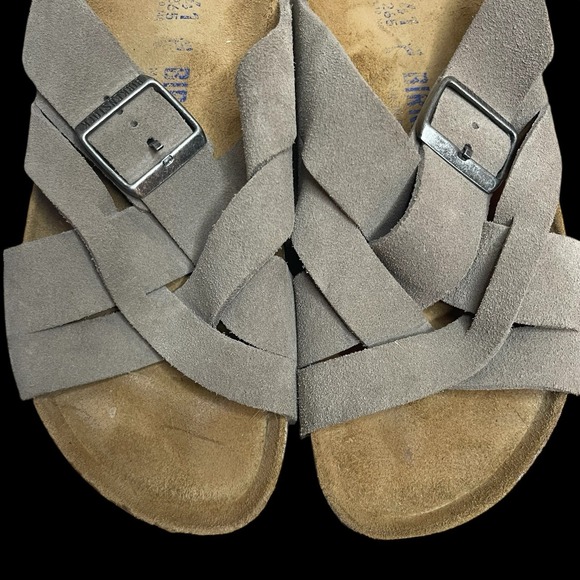 Birkenstock Lugano Suede Strappy Taupe Sandals  Womens 10 (41) Soft Footbed - Picture 2 of 7